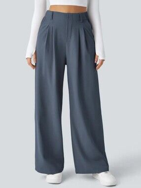 Halara Flex High-Waisted Pocket Wide Leg Waffle Work Pants Size Med Tall